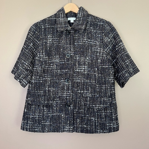 {Coldwater Creek} Wool Blend Short Sleeve Tweed Boucle Blazer Jacket  - Size 16 - Picture 1 of 9